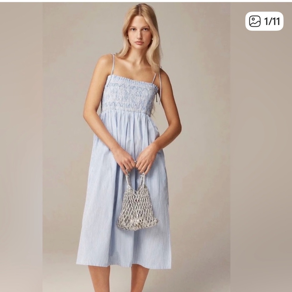J CREW PALOMA DRESS IN BLUE STRIPE COTTON POPLIN SIZE LARGE